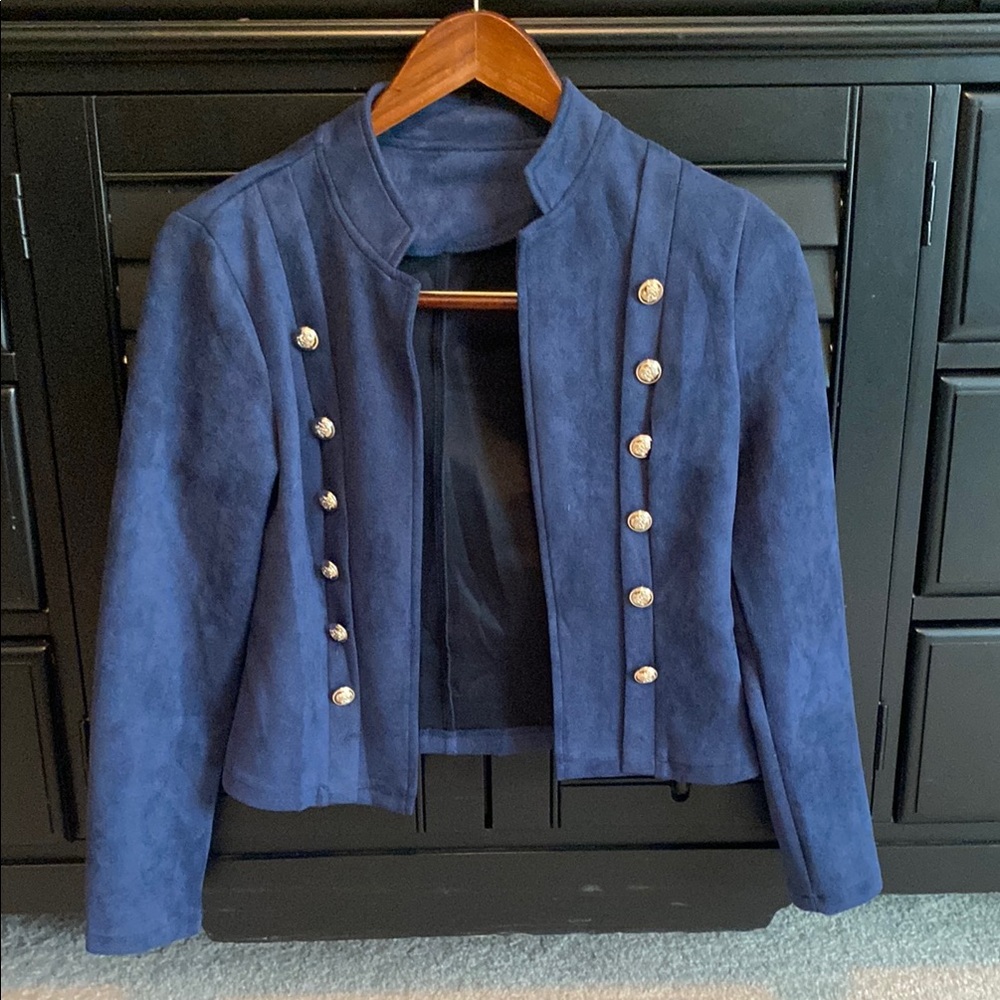 SHEIN Blue Cropped Military Blazer
